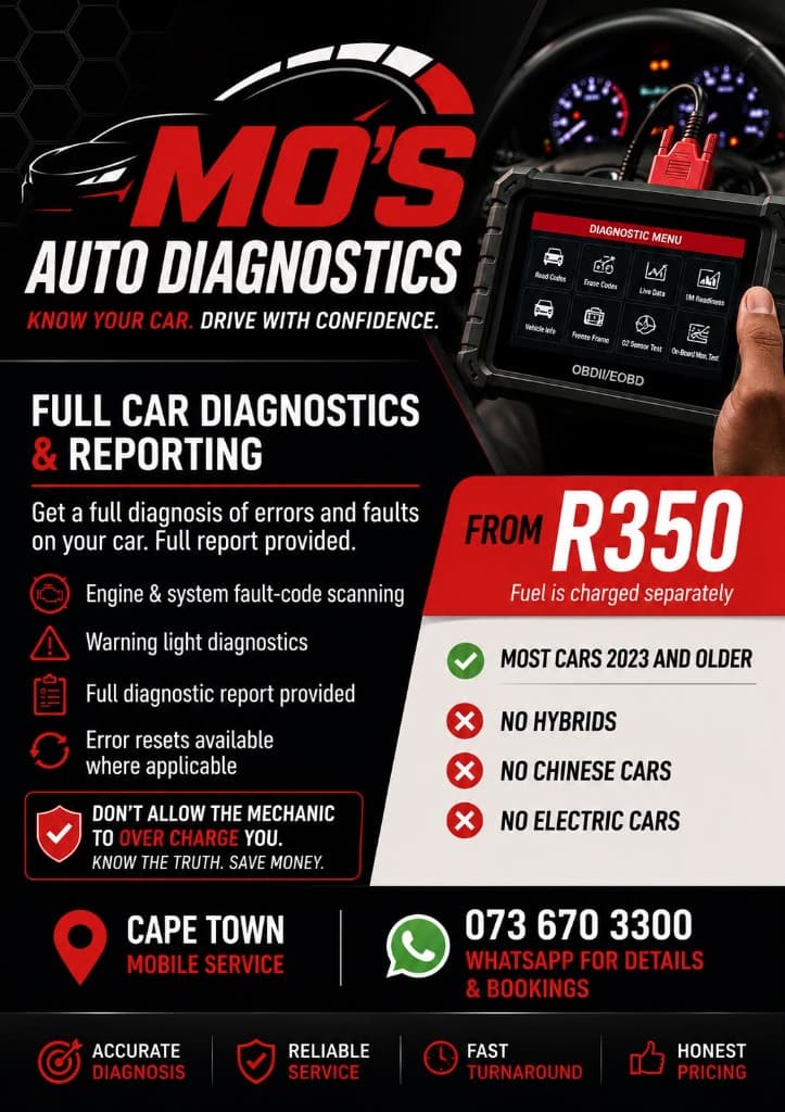 MO'S AUTO DIAGNOSTICS service poster